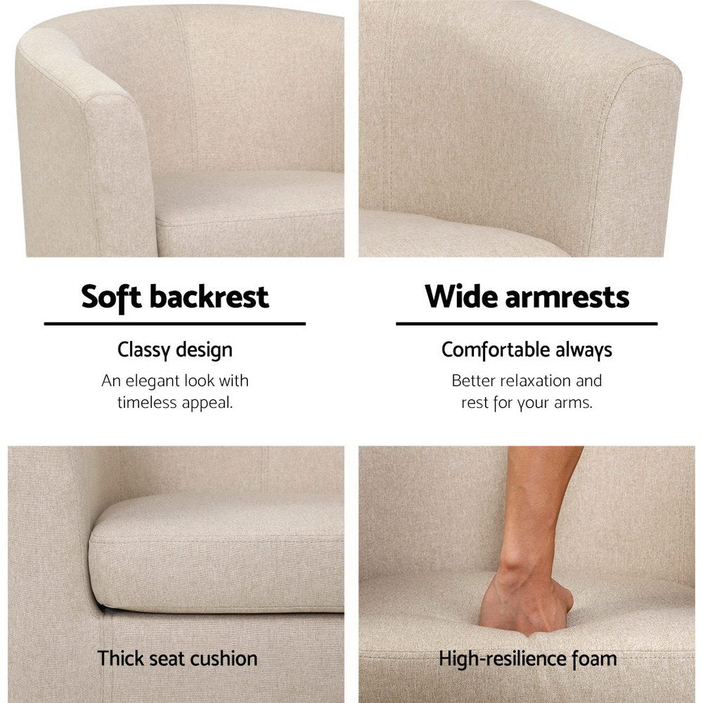 Artiss Armchair Lounge Chair Tub Accent Armchairs Fabric Sofa Chairs Beige - Furniture > Bar Stools & Chairs > Arm