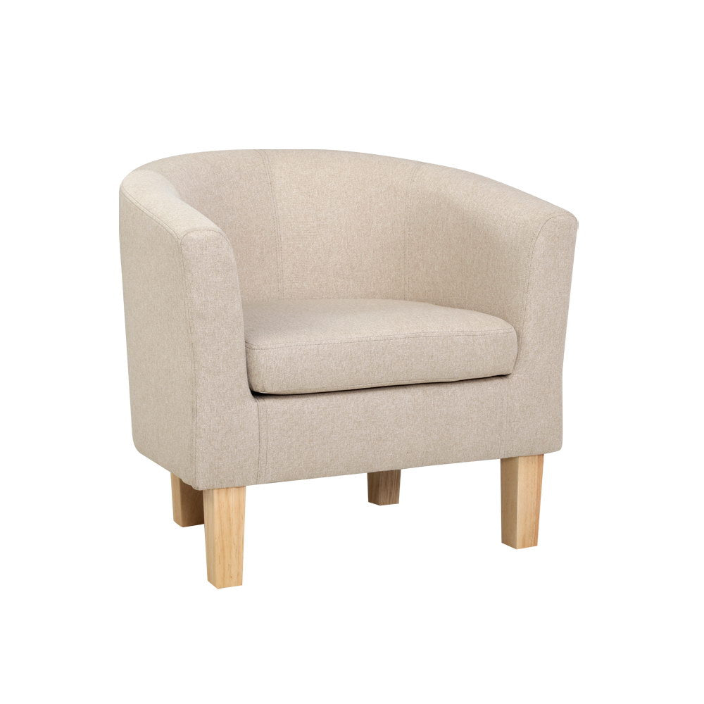Artiss Armchair Lounge Chair Tub Accent Armchairs Fabric Sofa Chairs Beige - Furniture > Bar Stools & Chairs > Arm