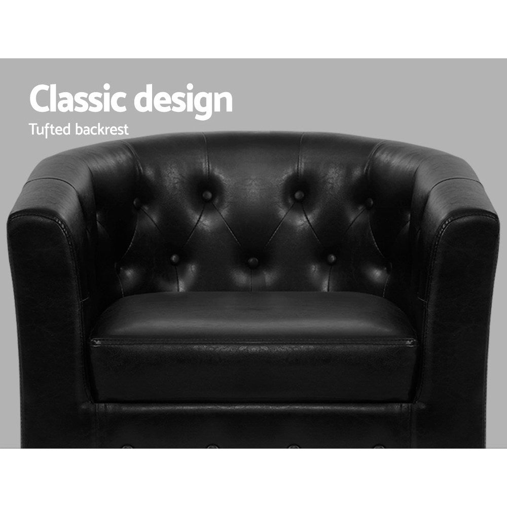 Artiss Armchair Set with Ottoman Black Ava - Furniture > Bar Stools & Chairs > Arm Chairs & Recliners