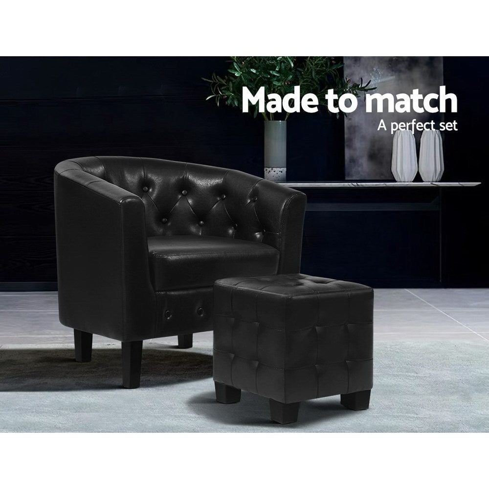 Artiss Armchair Set with Ottoman Black Ava - Furniture > Bar Stools & Chairs > Arm Chairs & Recliners