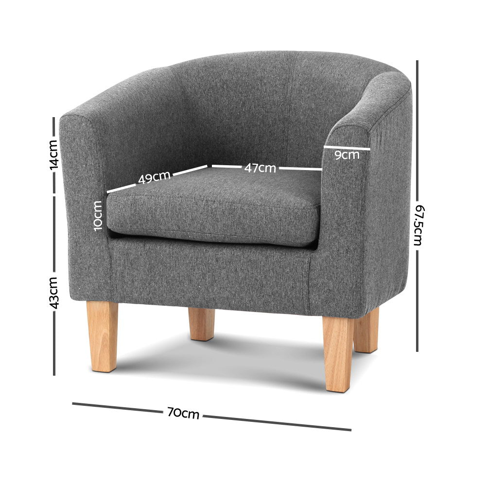 Artiss Abby Fabric Armchair - Grey - Furniture > Bar Stools & Chairs > Arm Chairs & Recliners