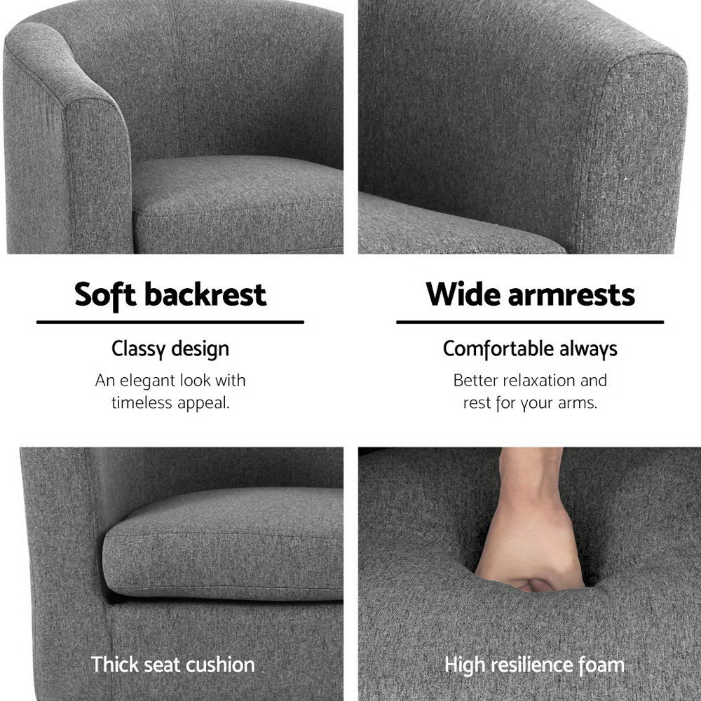 Artiss Abby Fabric Armchair - Grey - Furniture > Bar Stools & Chairs > Arm Chairs & Recliners