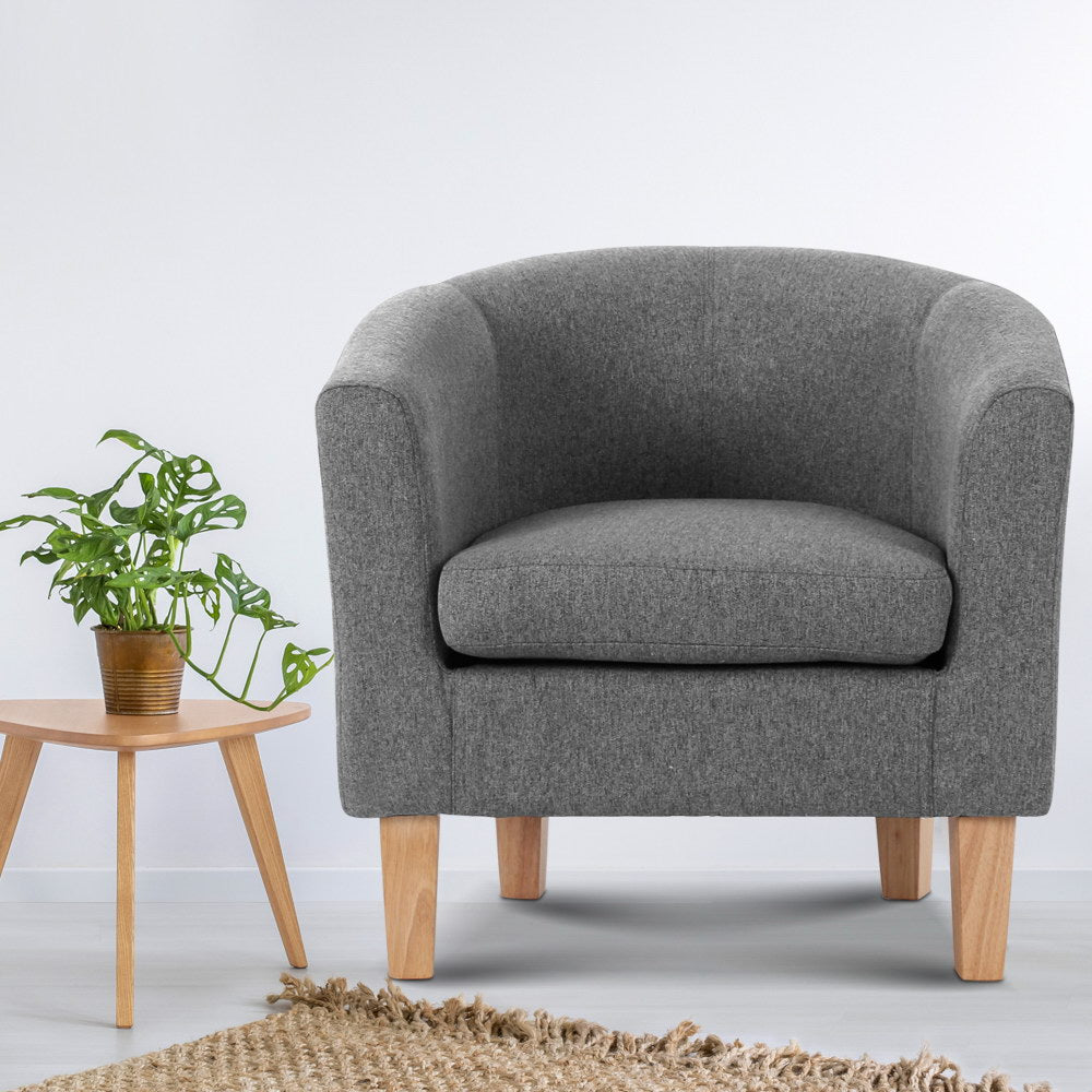 Artiss Abby Fabric Armchair - Grey - Furniture > Bar Stools & Chairs > Arm Chairs & Recliners