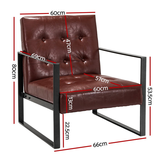 Artiss Armchair Lounge Chair Accent Chairs PU Leather Sofa Brown Metal Frame Furniture > Bar Stools & Chairs > Arm