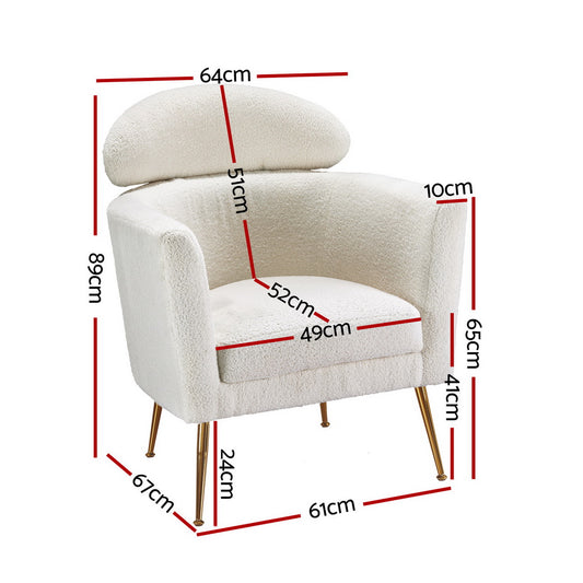 Artiss Armchair Boucle Fabric White Yoli Furniture > Bar Stools & Chairs > Arm Chairs & Recliners