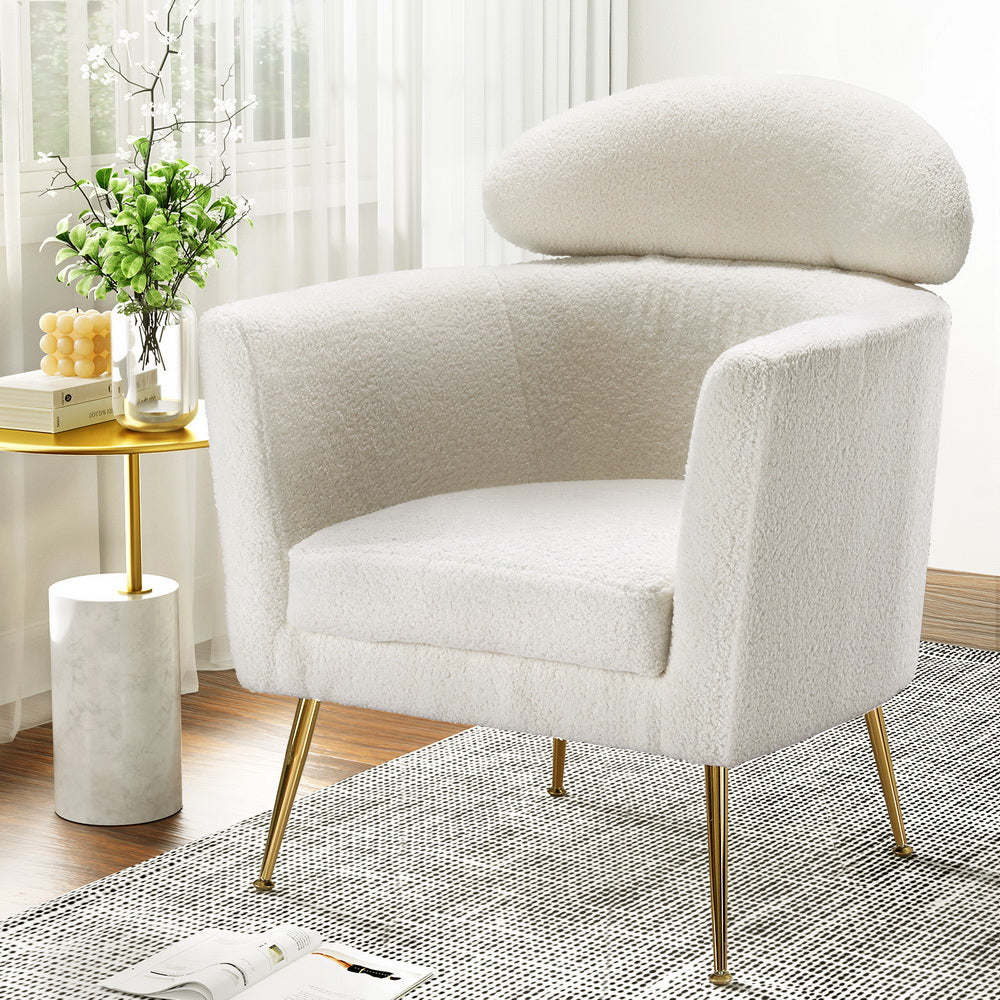 Artiss Armchair Boucle Fabric White Yoli Furniture > Bar Stools & Chairs > Arm Chairs & Recliners