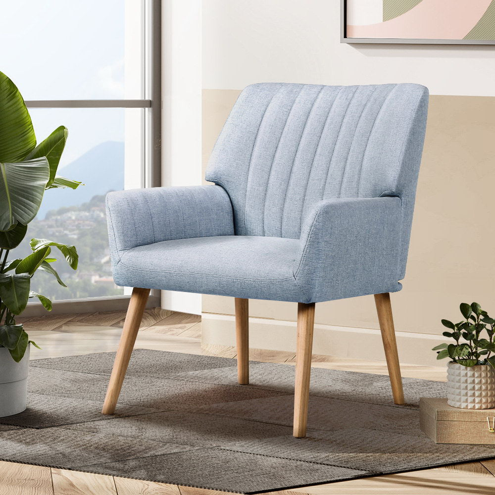 Artiss Armchair Fabric Blue Grey Sebastini - Furniture > Bar Stools & Chairs > Arm Chairs & Recliners