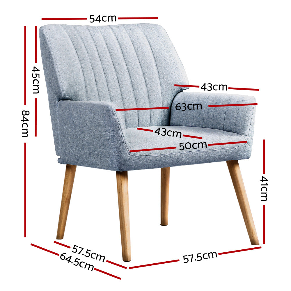 Artiss Armchair Fabric Blue Grey Sebastini - Furniture > Bar Stools & Chairs > Arm Chairs & Recliners