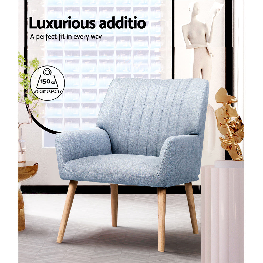 Artiss Armchair Fabric Blue Grey Sebastini - Furniture > Bar Stools & Chairs > Arm Chairs & Recliners