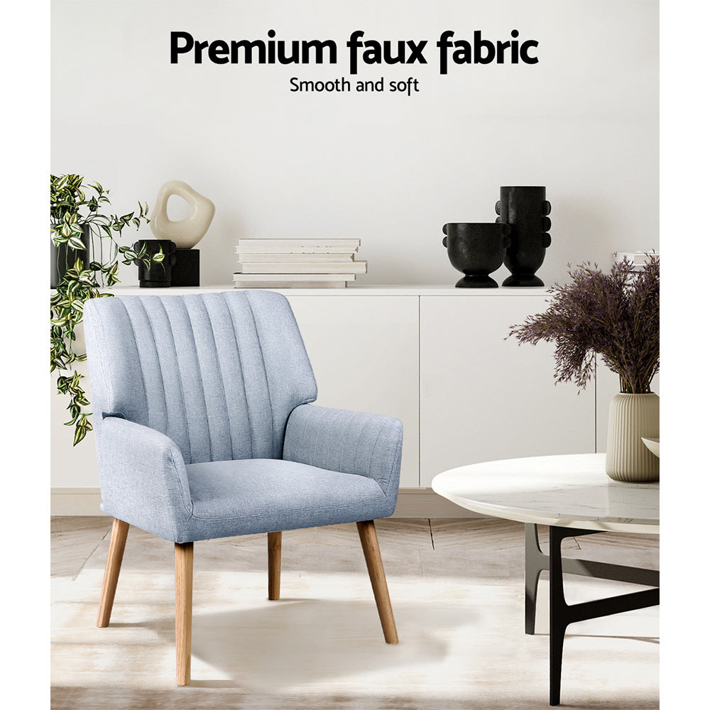 Artiss Armchair Fabric Blue Grey Sebastini - Furniture > Bar Stools & Chairs > Arm Chairs & Recliners