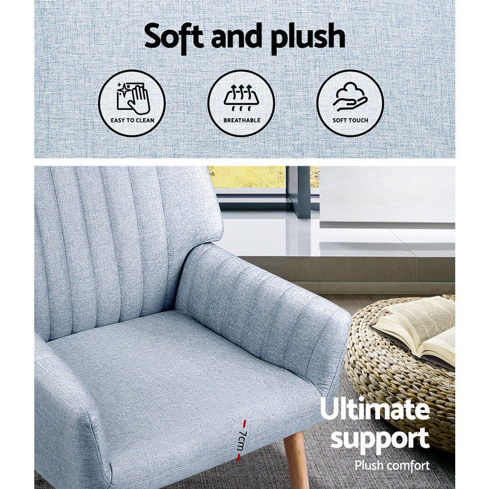 Artiss Armchair Fabric Blue Grey Sebastini - Furniture > Bar Stools & Chairs > Arm Chairs & Recliners
