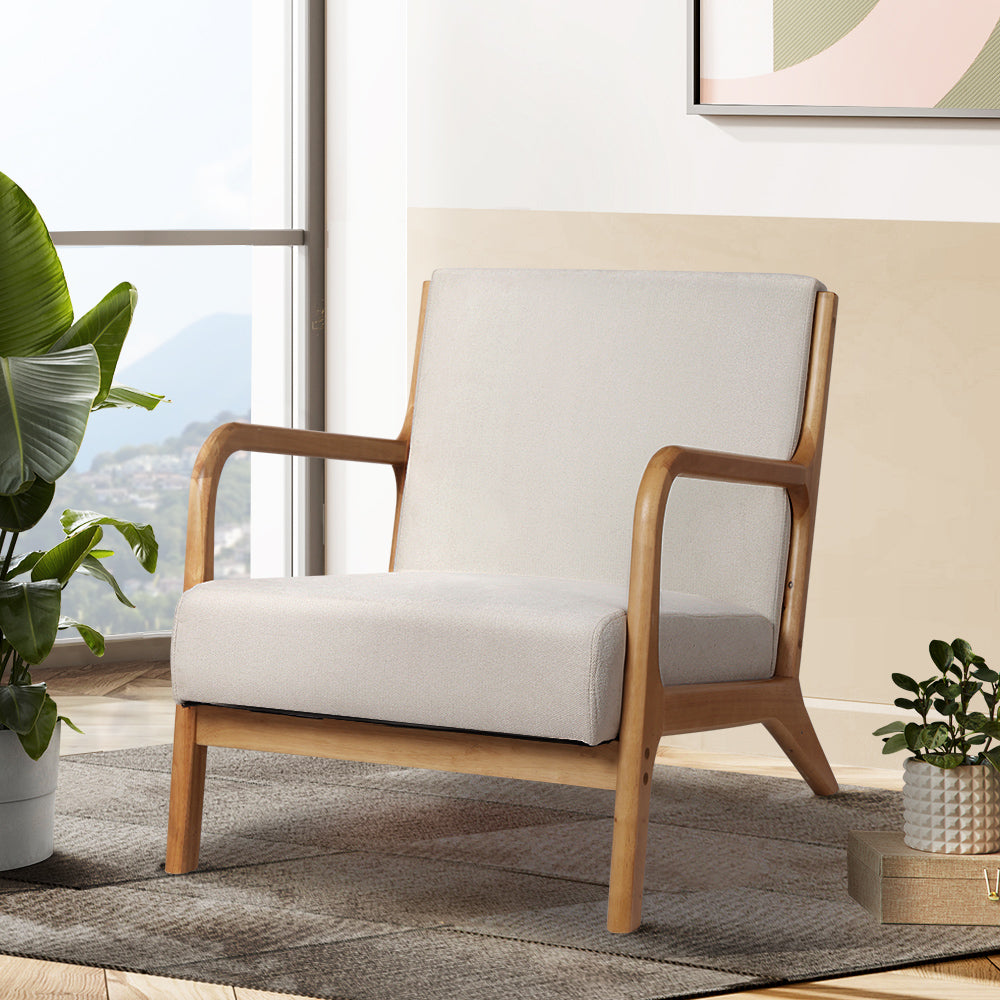 Artiss Armchair Fabric Beige Olive - Furniture > Bar Stools & Chairs > Arm Chairs & Recliners