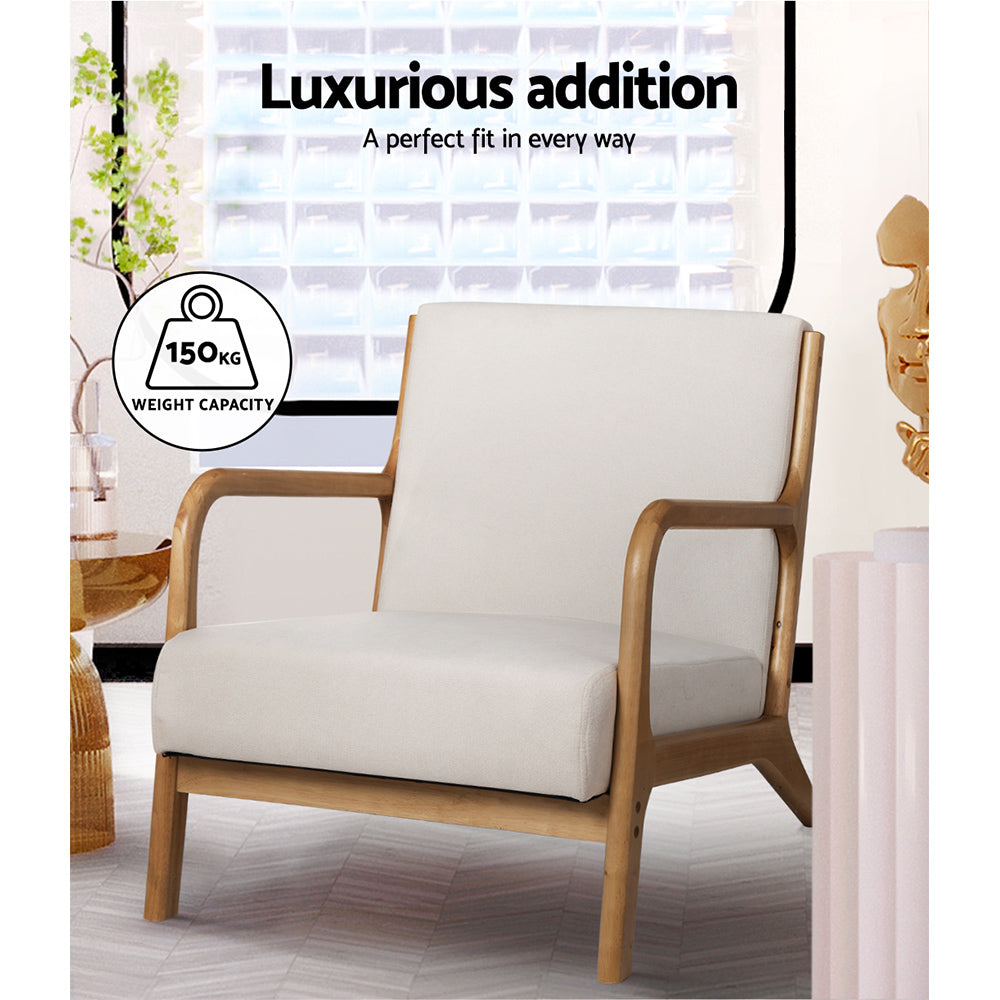 Artiss Armchair Fabric Beige Olive - Furniture > Bar Stools & Chairs > Arm Chairs & Recliners