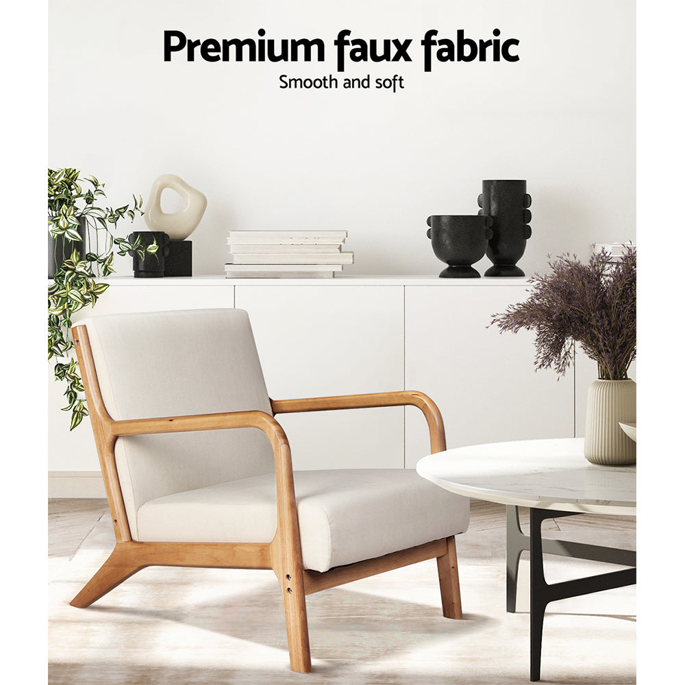 Artiss Armchair Fabric Beige Olive - Furniture > Bar Stools & Chairs > Arm Chairs & Recliners