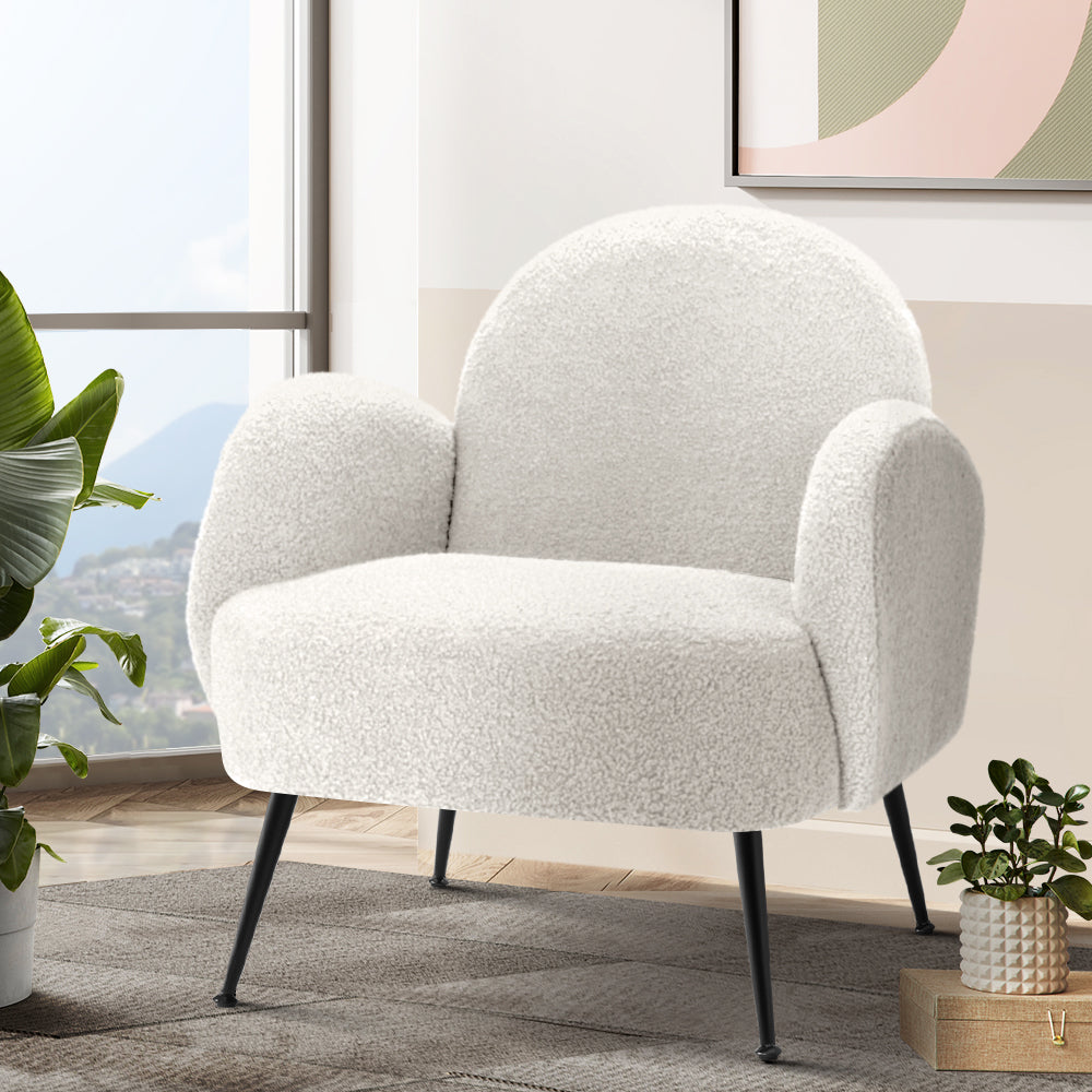 Artiss Armchair Boucle White Hanes - Furniture > Bar Stools & Chairs > Arm Chairs & Recliners