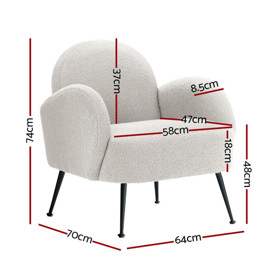 Artiss Armchair Boucle White Hanes Furniture > Bar Stools & Chairs > Arm Chairs & Recliners