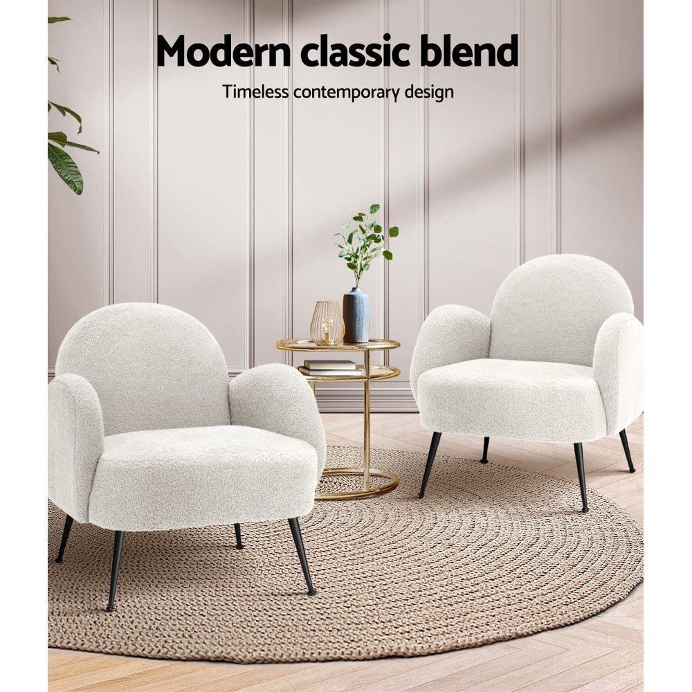 Artiss Armchair Boucle White Hanes - Furniture > Bar Stools & Chairs > Arm Chairs & Recliners