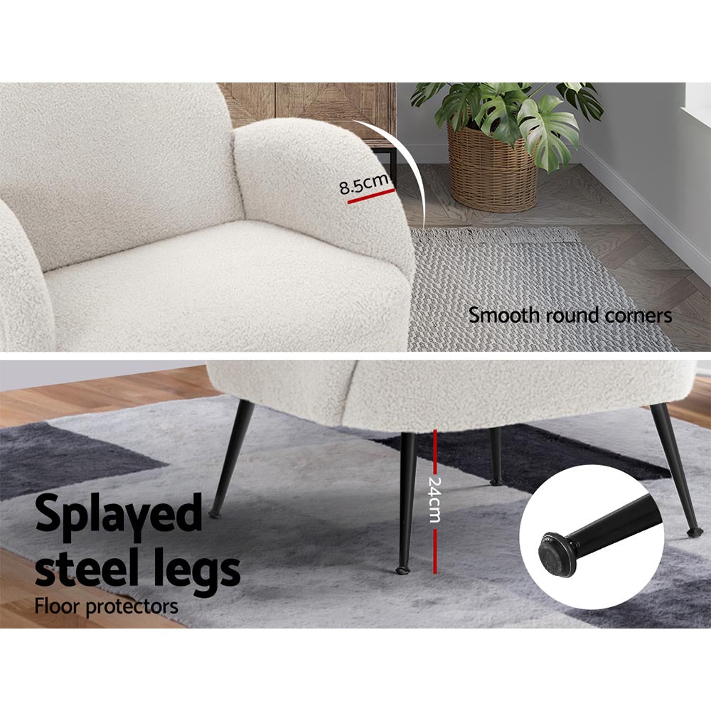 Artiss Armchair Boucle White Hanes - Furniture > Bar Stools & Chairs > Arm Chairs & Recliners