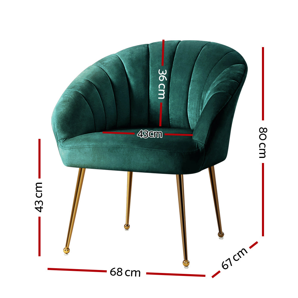 Artiss Armchair Velvet Green Eloise - Furniture > Bar Stools & Chairs > Arm Chairs & Recliners