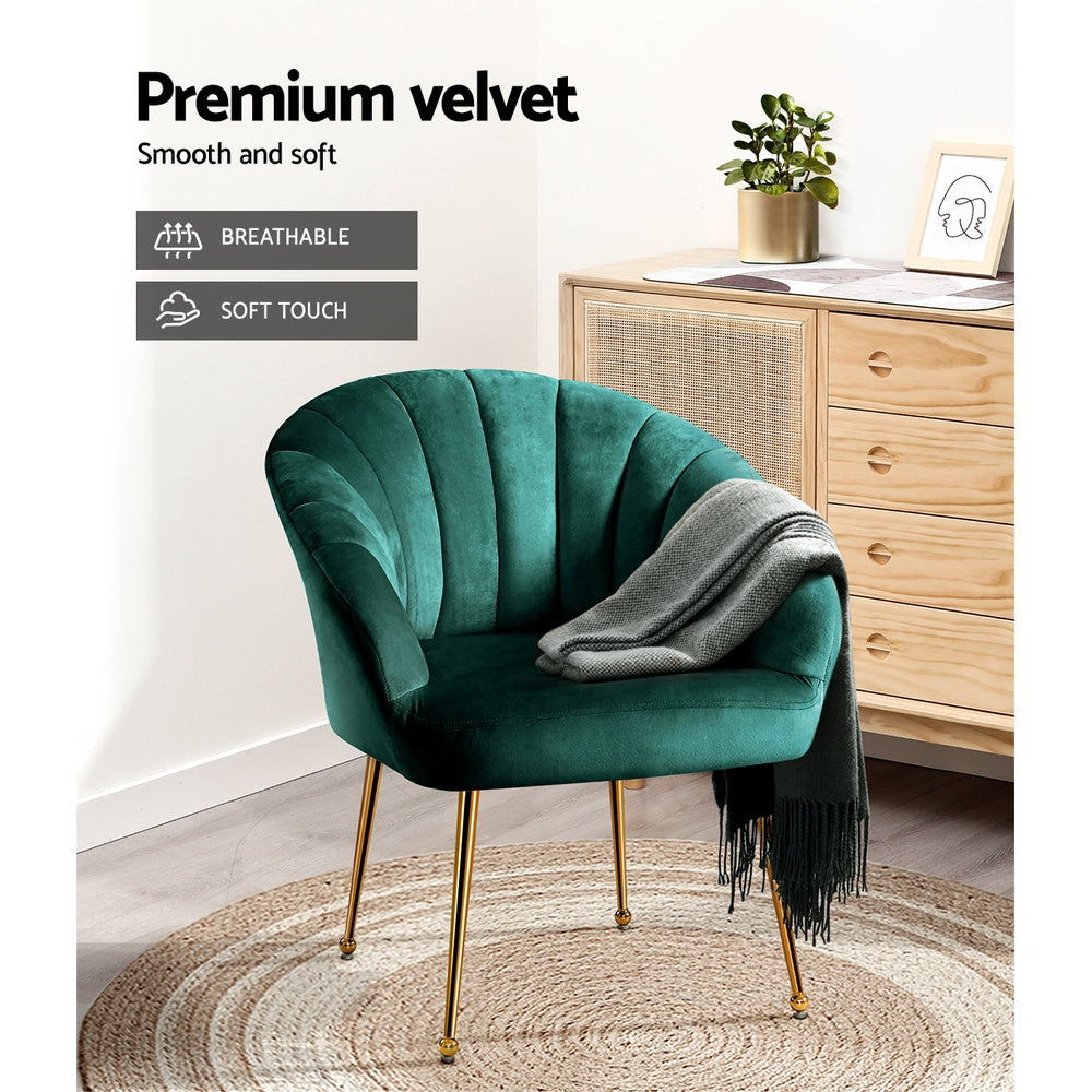 Artiss Armchair Velvet Green Eloise - Furniture > Bar Stools & Chairs > Arm Chairs & Recliners