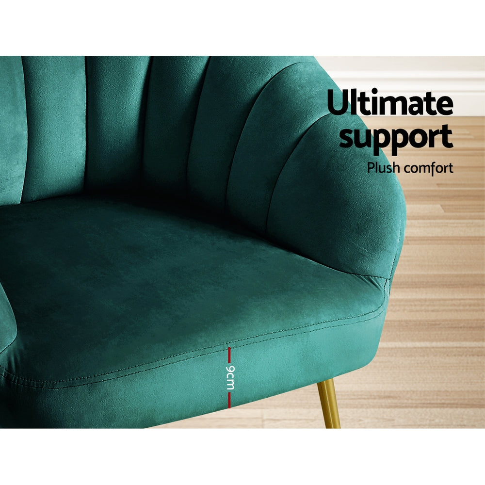 Artiss Armchair Velvet Green Eloise - Furniture > Bar Stools & Chairs > Arm Chairs & Recliners