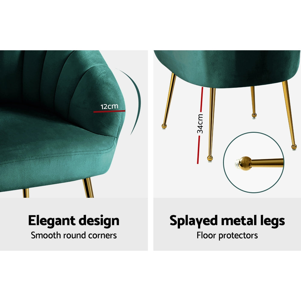 Artiss Armchair Velvet Green Eloise - Furniture > Bar Stools & Chairs > Arm Chairs & Recliners