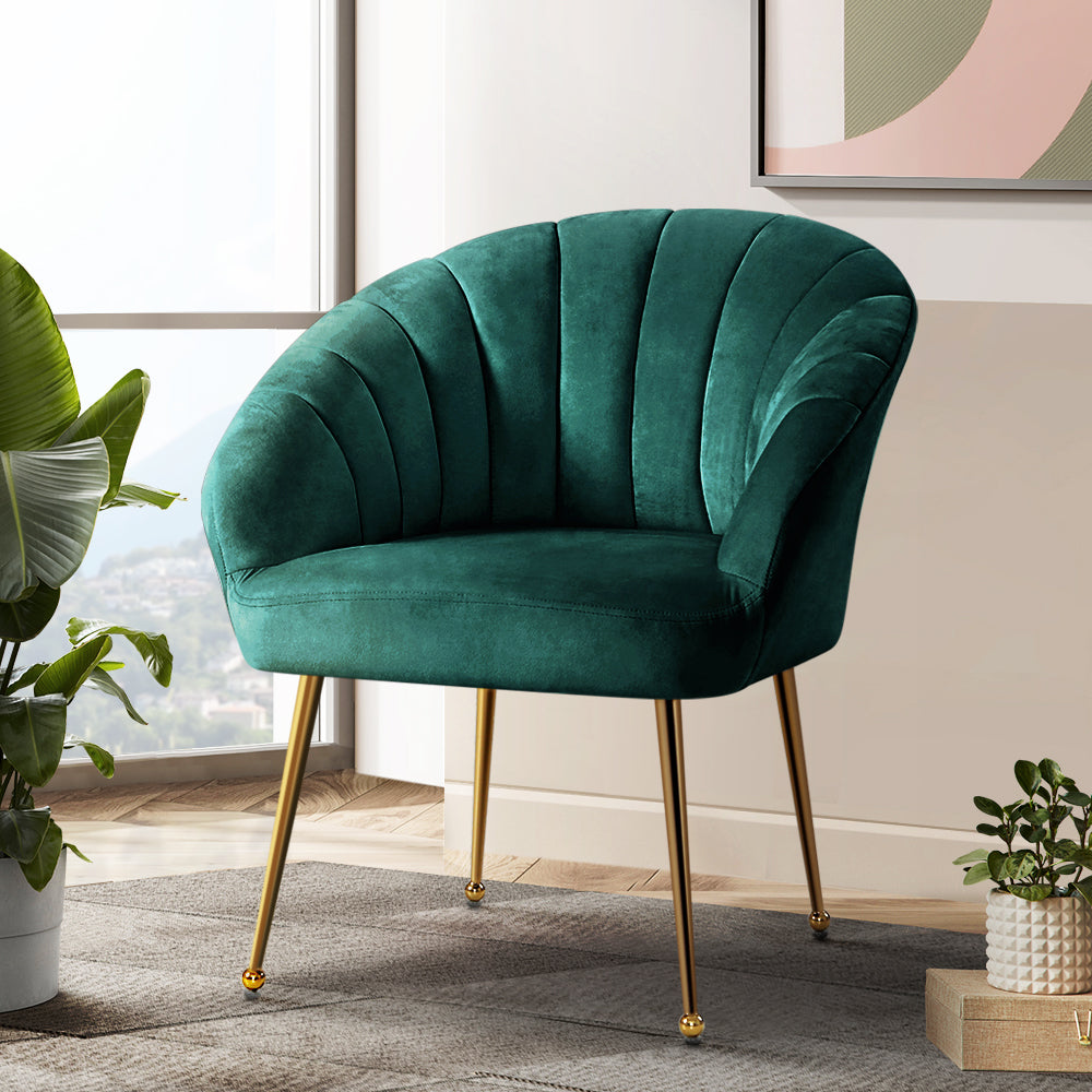 Artiss Armchair Velvet Green Eloise - Furniture > Bar Stools & Chairs > Arm Chairs & Recliners