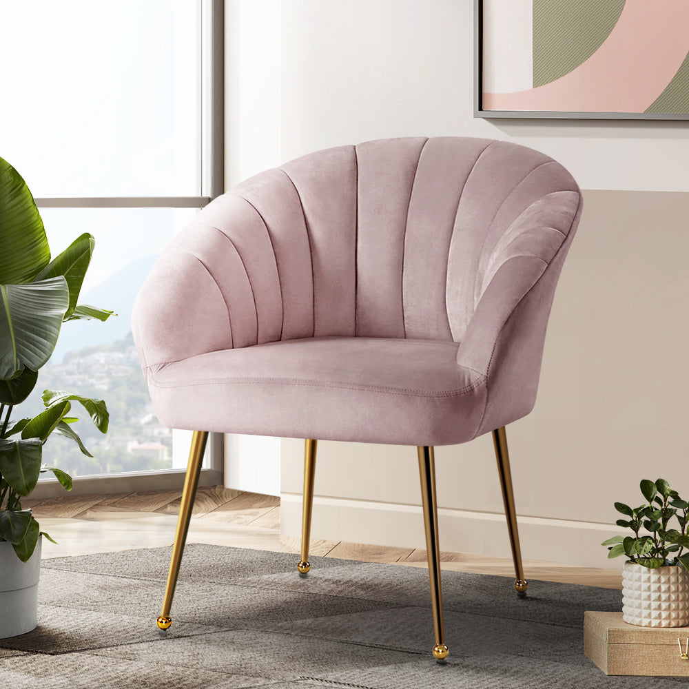 Artiss Armchair Velvet Pink Eloise - Furniture > Bar Stools & Chairs > Arm Chairs & Recliners