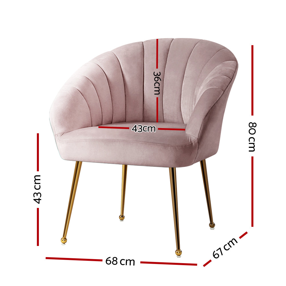 Artiss Armchair Velvet Pink Eloise - Furniture > Bar Stools & Chairs > Arm Chairs & Recliners