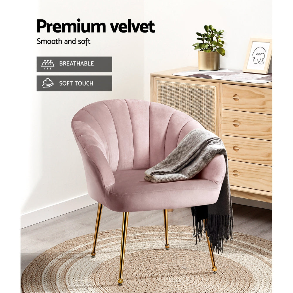 Artiss Armchair Velvet Pink Eloise - Furniture > Bar Stools & Chairs > Arm Chairs & Recliners