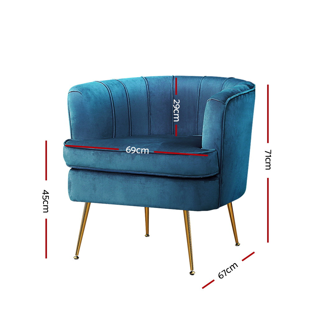 Artiss Armchair Velvet Blue Norvia - Furniture > Bar Stools & Chairs > Arm Chairs & Recliners