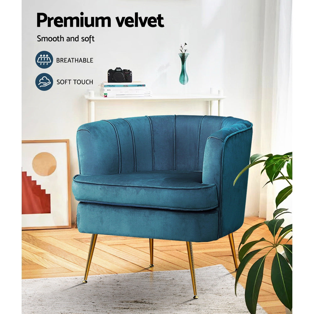 Artiss Armchair Velvet Blue Norvia - Furniture > Bar Stools & Chairs > Arm Chairs & Recliners