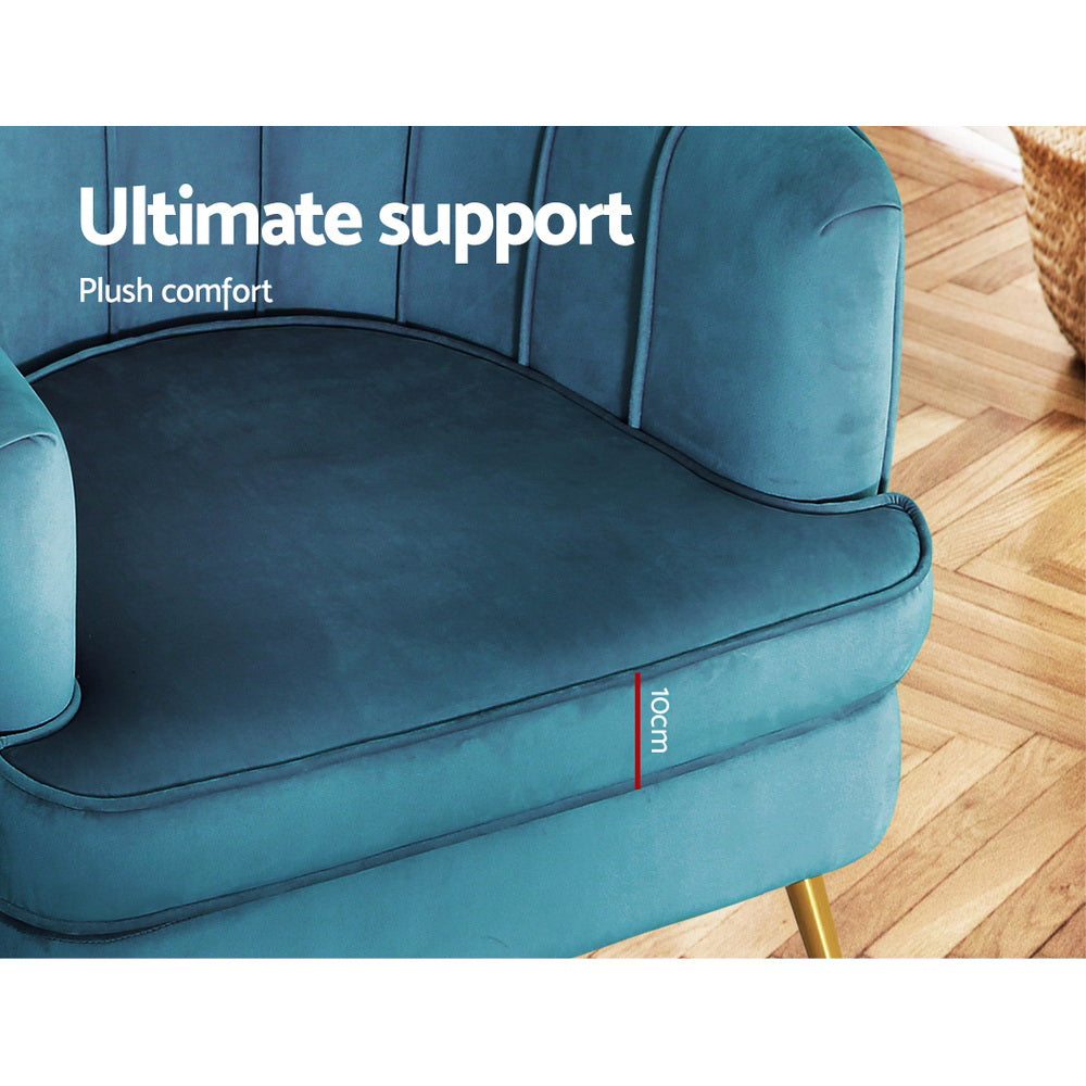 Artiss Armchair Velvet Blue Norvia - Furniture > Bar Stools & Chairs > Arm Chairs & Recliners