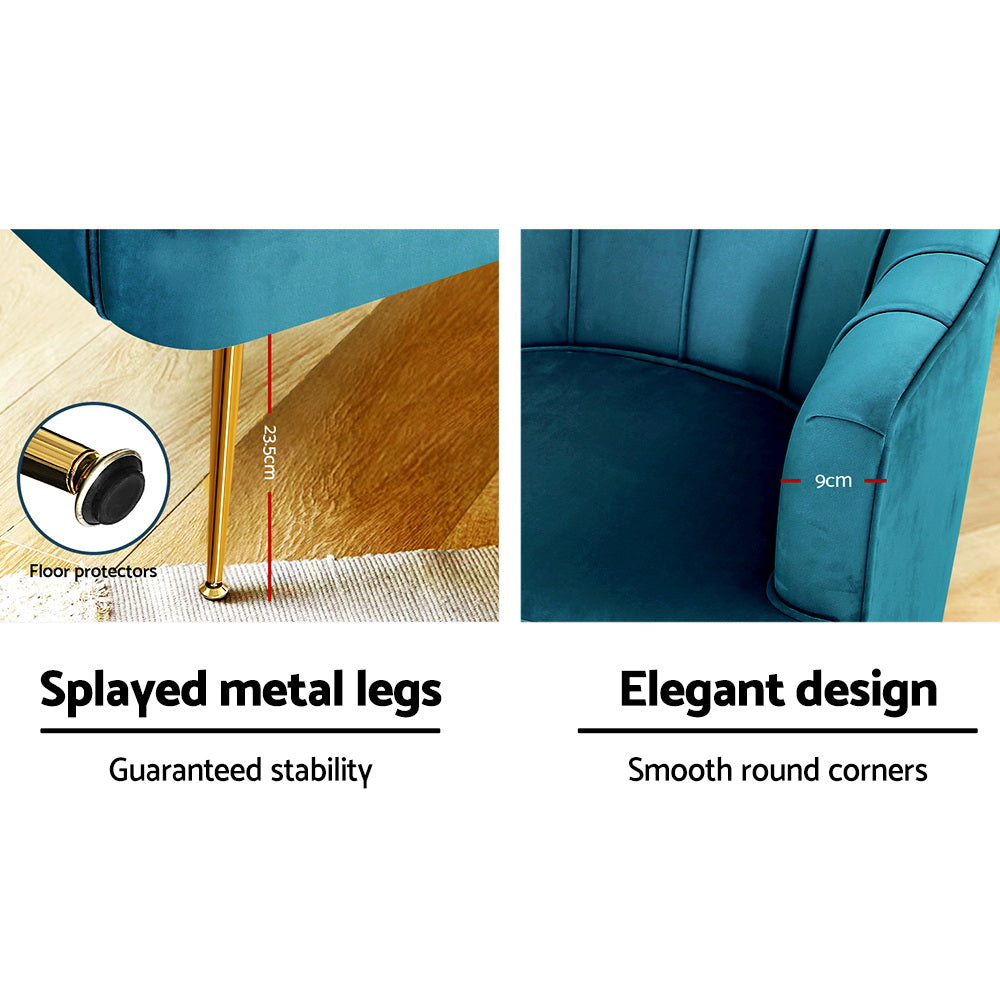 Artiss Armchair Velvet Blue Norvia - Furniture > Bar Stools & Chairs > Arm Chairs & Recliners