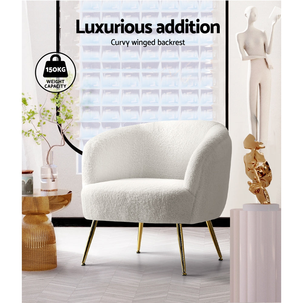 Artiss Armchair Lounge Chair Accent Chairs Armchairs Sherpa Boucle Sofa White - Furniture > Bar Stools & Chairs > Arm