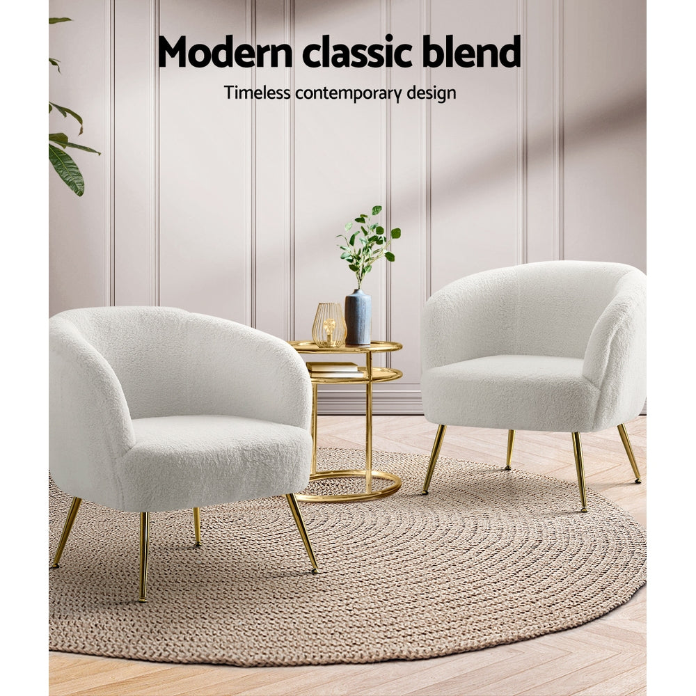 Artiss Armchair Lounge Chair Accent Chairs Armchairs Sherpa Boucle Sofa White - Furniture > Bar Stools & Chairs > Arm