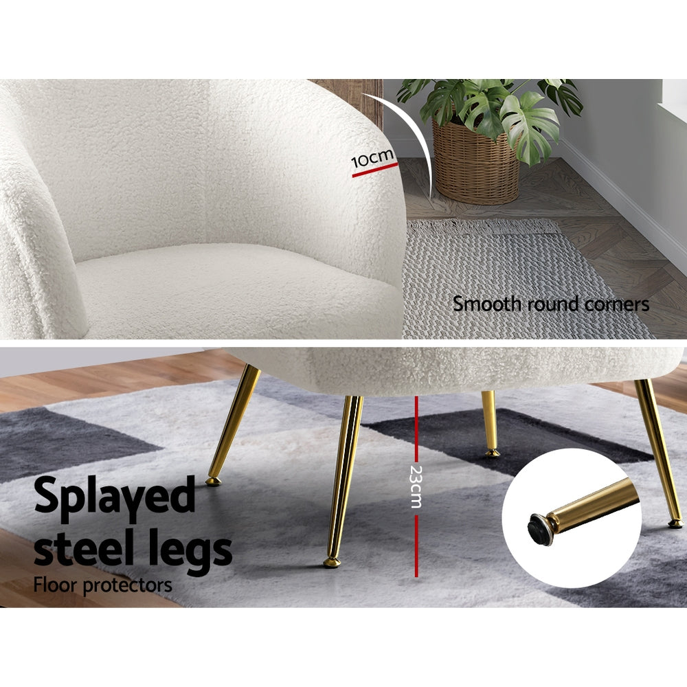 Artiss Armchair Lounge Chair Accent Chairs Armchairs Sherpa Boucle Sofa White - Furniture > Bar Stools & Chairs > Arm