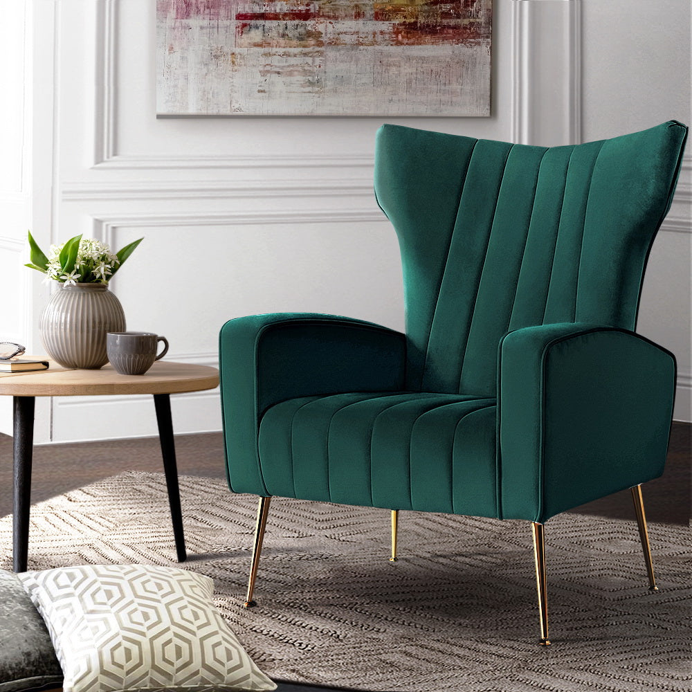 Artiss Armchair Green Velvet Kate - Furniture > Bar Stools & Chairs > Arm Chairs & Recliners