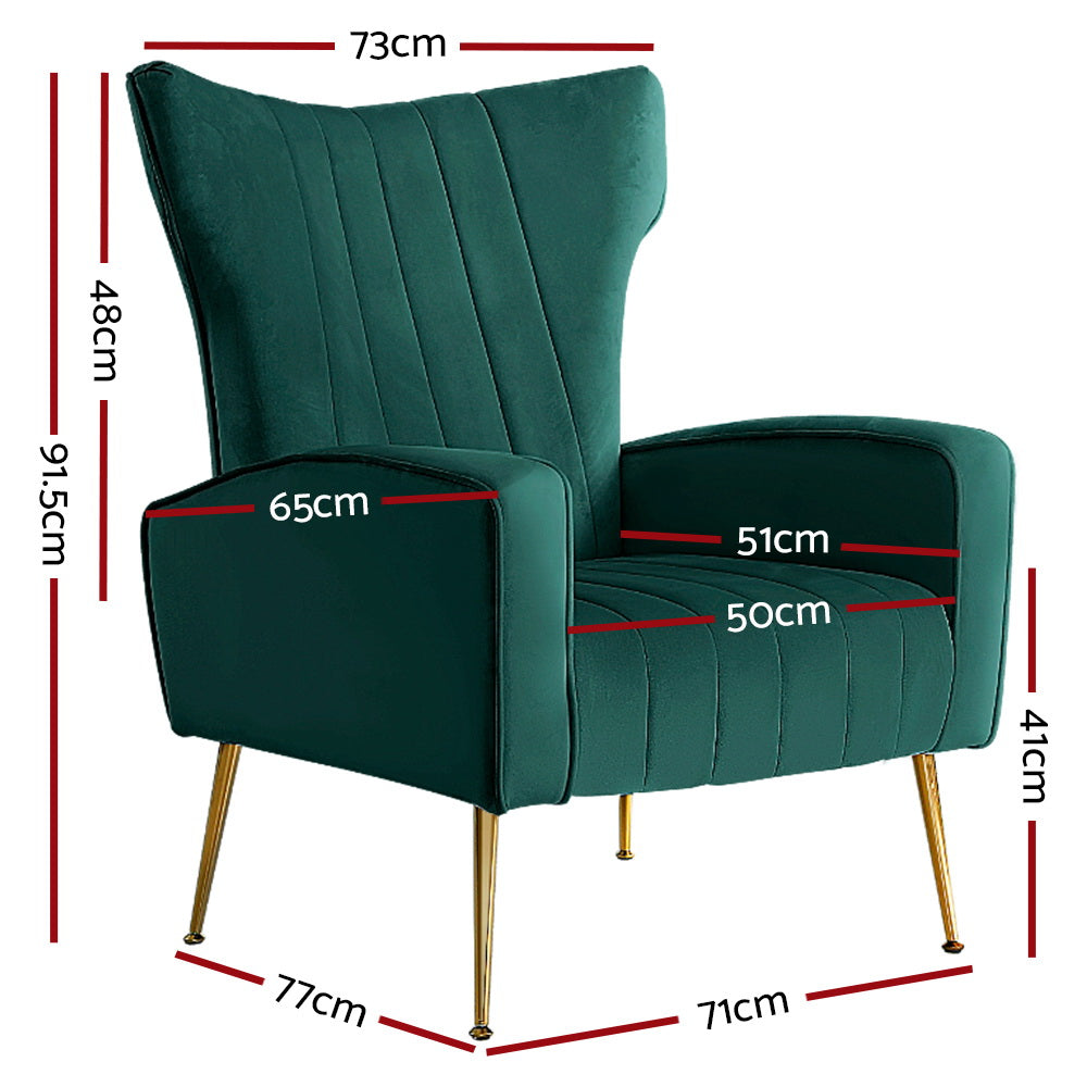 Artiss Armchair Green Velvet Kate - Furniture > Bar Stools & Chairs > Arm Chairs & Recliners