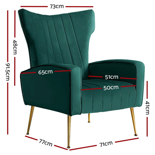 Artiss Armchair Green Velvet Kate Furniture > Bar Stools & Chairs > Arm Chairs & Recliners