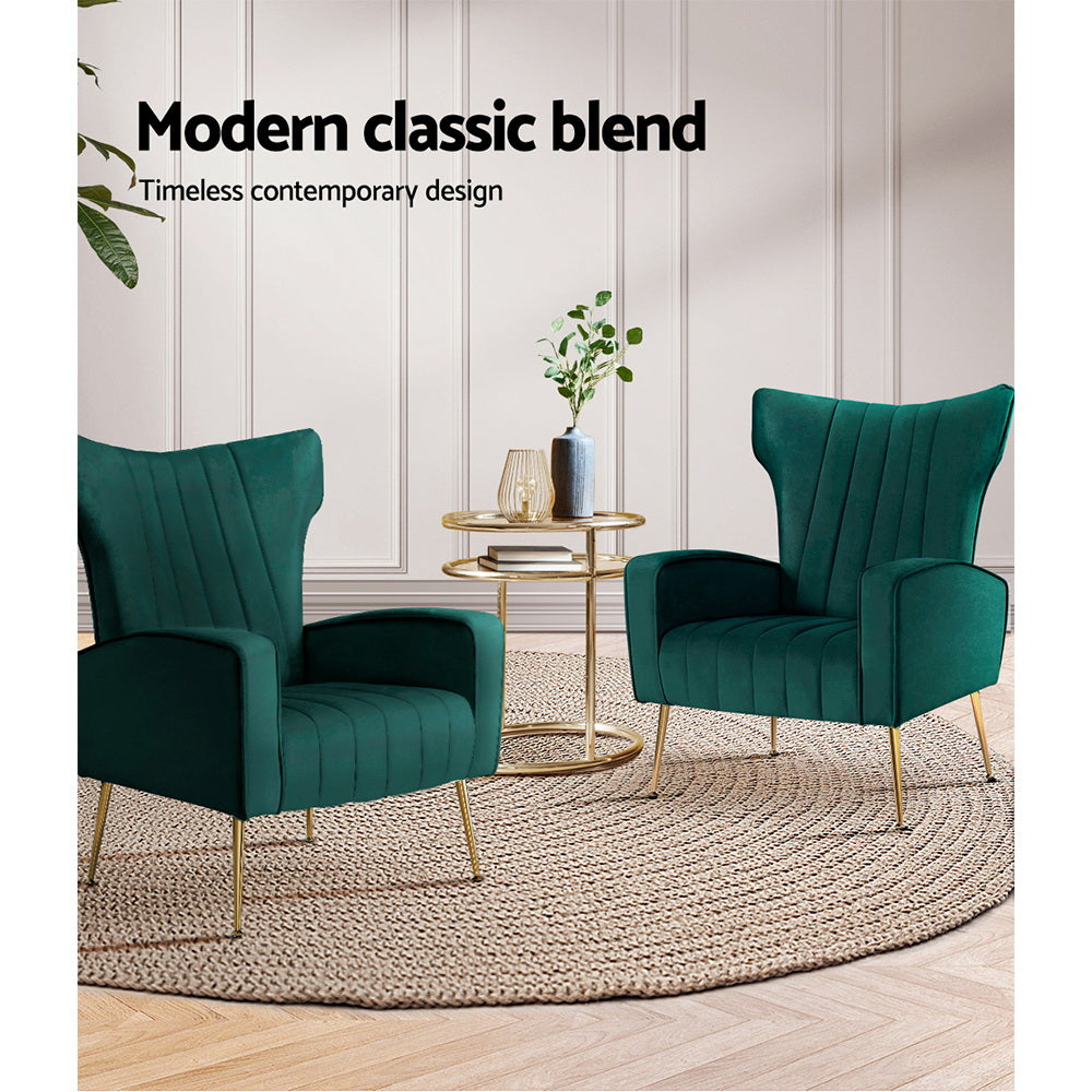 Artiss Armchair Green Velvet Kate - Furniture > Bar Stools & Chairs > Arm Chairs & Recliners