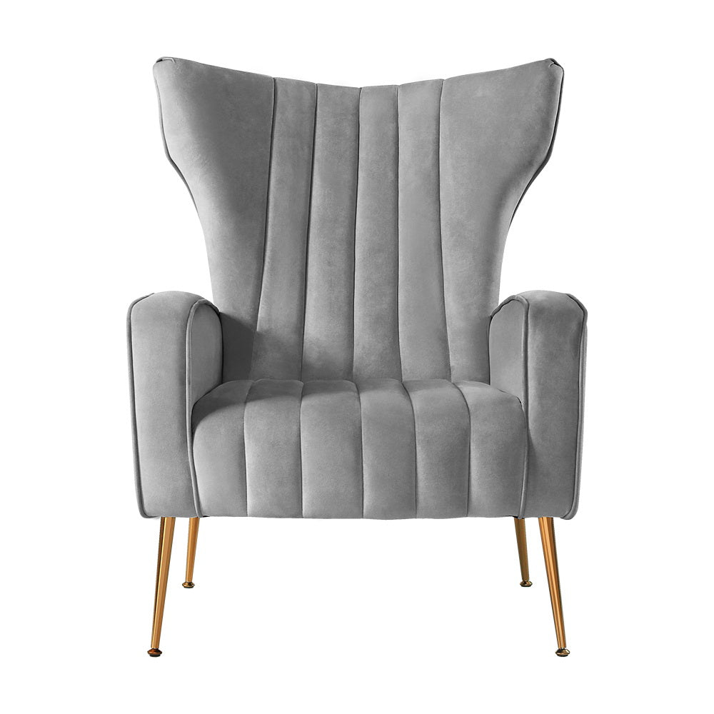 Artiss Armchair Grey Velvet Kate - Furniture > Bar Stools & Chairs > Arm Chairs & Recliners