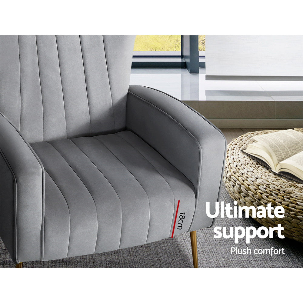 Artiss Armchair Grey Velvet Kate - Furniture > Bar Stools & Chairs > Arm Chairs & Recliners