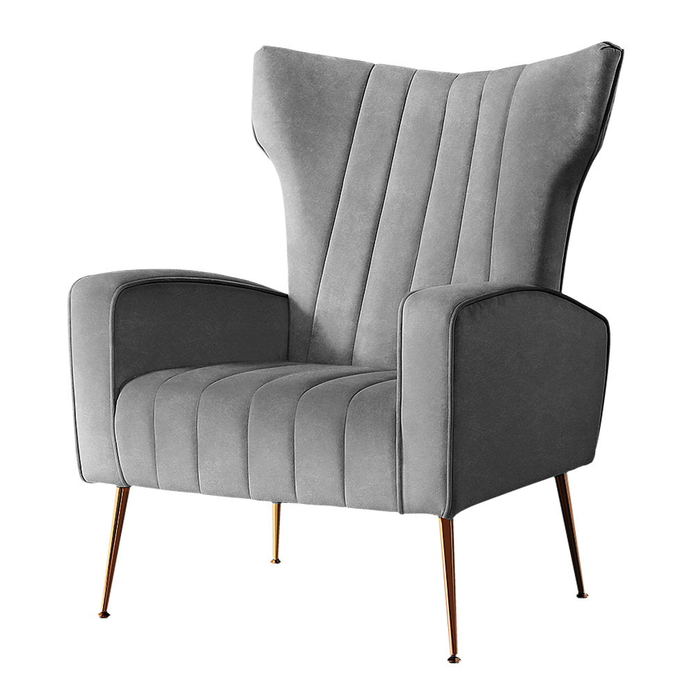 Artiss Armchair Grey Velvet Kate - Furniture > Bar Stools & Chairs > Arm Chairs & Recliners