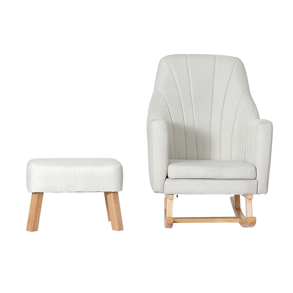 Artiss Rocking Chair Armchair Linen Fabric Beige Jonah Furniture > Bar Stools & Chairs > Arm Chairs & Recliners