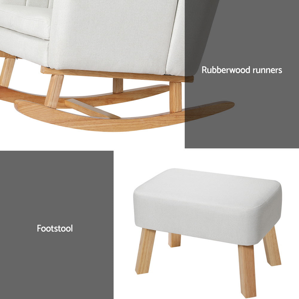 Artiss Rocking Chair Armchair Linen Fabric Beige Jonah Furniture > Bar Stools & Chairs > Arm Chairs & Recliners