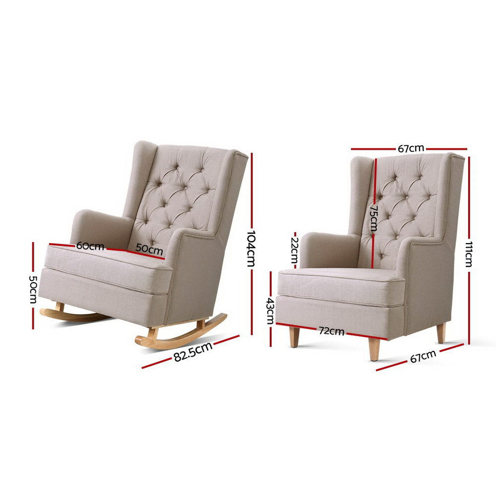 Artiss Rocking Chair Armchair Linen Fabric Beige Gaia - Furniture > Bar Stools & Chairs > Arm Chairs & Recliners