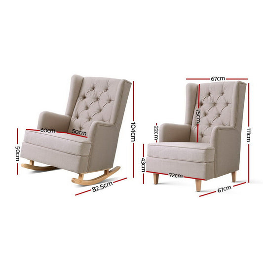 Artiss Rocking Chair Armchair Linen Fabric Beige Gaia Furniture > Bar Stools & Chairs > Arm Chairs & Recliners
