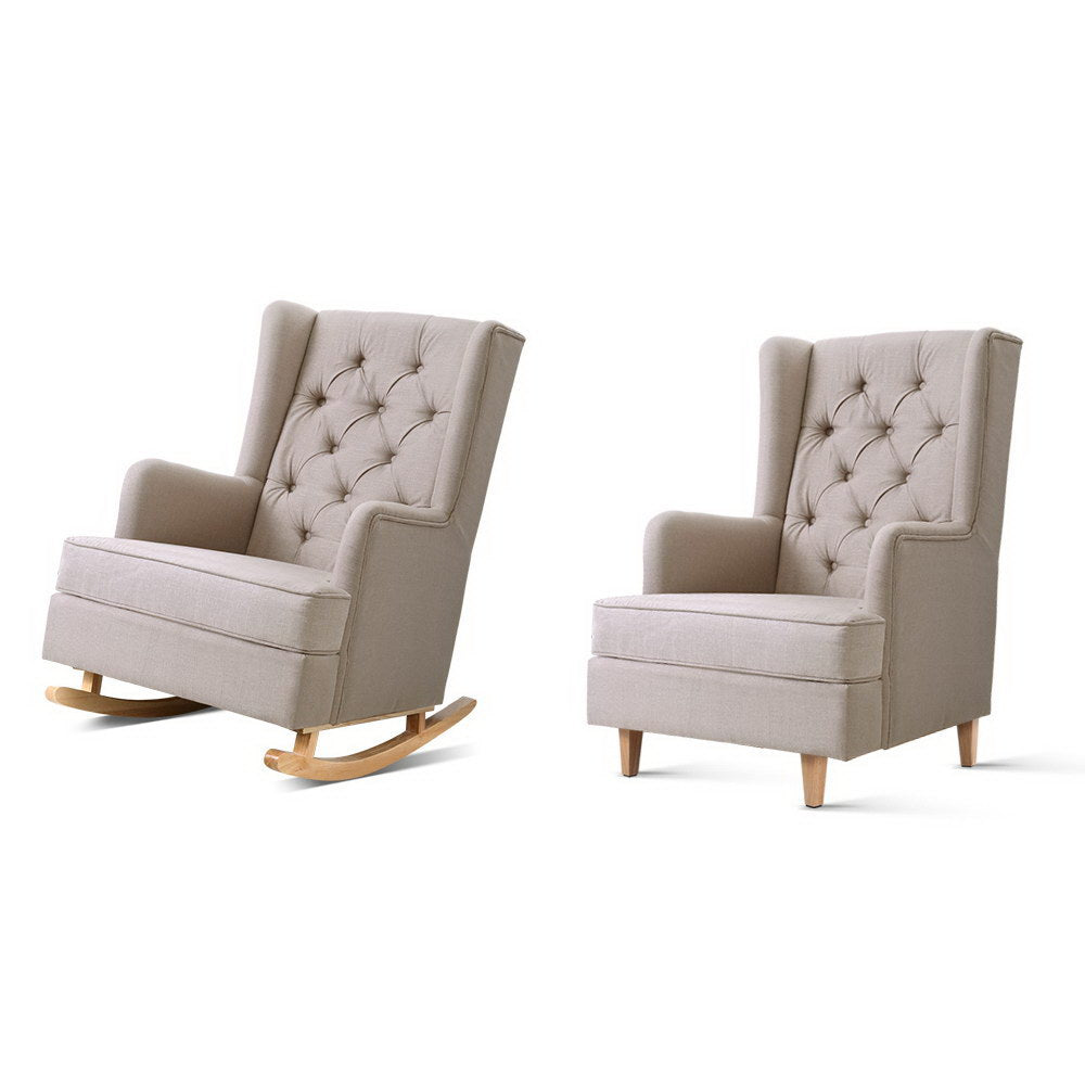 Artiss Rocking Chair Armchair Linen Fabric Beige Gaia - Furniture > Bar Stools & Chairs > Arm Chairs & Recliners