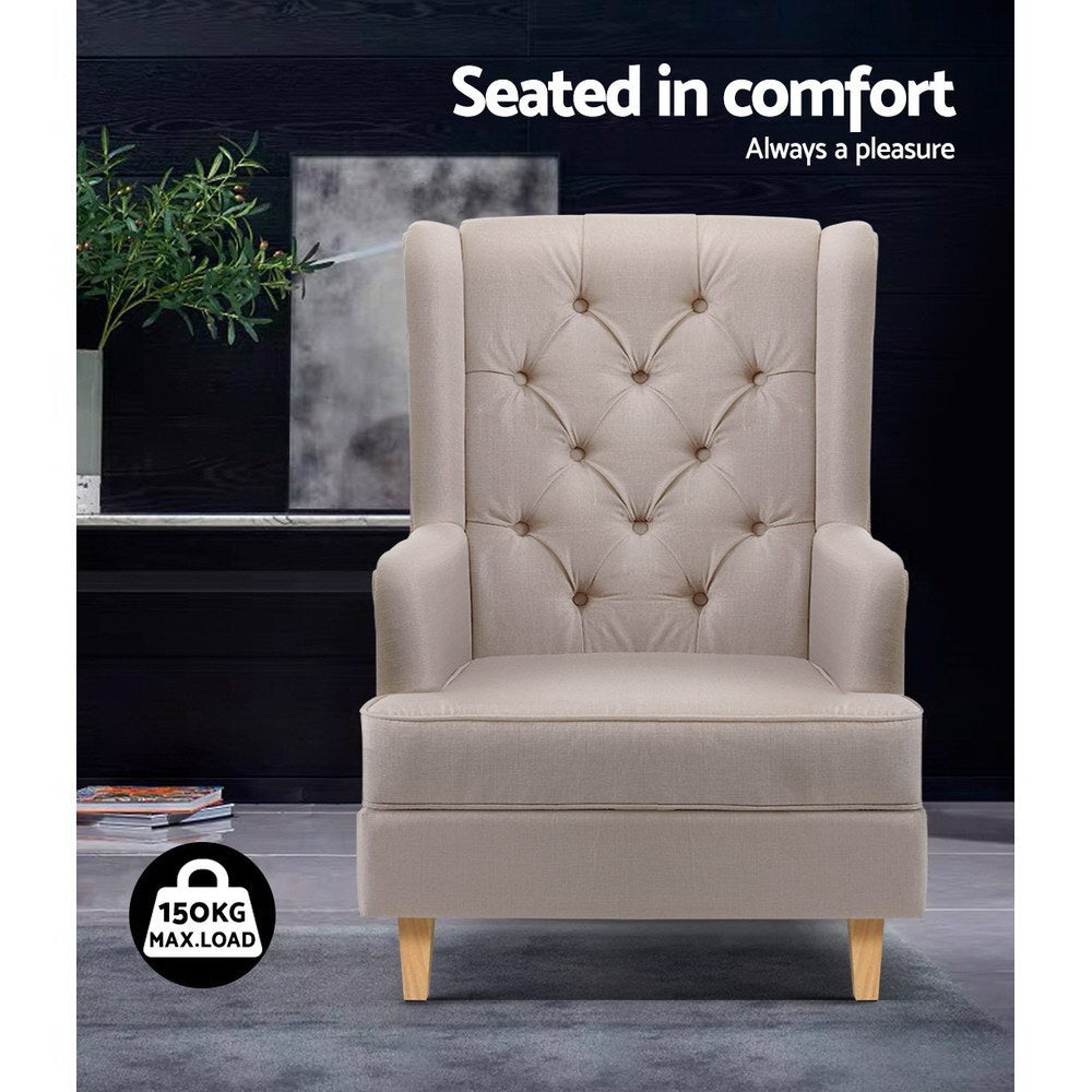 Artiss Rocking Chair Armchair Linen Fabric Beige Gaia - Furniture > Bar Stools & Chairs > Arm Chairs & Recliners